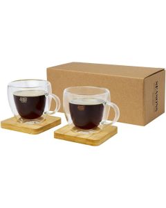 Manti 2-teiliger 100 ml doppelwandiger Glasbecher mit Bambusuntersetzer