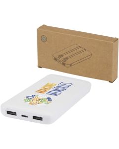 Adhil 10 W 10.000 mAh Powerbank aus recyceltem Kunststoff mit 2 integrierten Kabeln