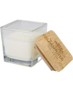 Ambra Quadratische Glaskerze mit Bambusdeckel