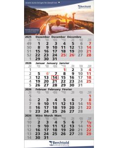4 Monats-Wandkalender Quattro 3-sprachig mit Fußleiste