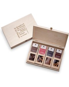 4 Premium Snacks in der Birkenholzbox