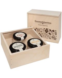 3 Gourmet Gewürze im Gourmetkästchen aus Birkenholz