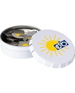 Metallbox mit Klickverschluß für bis zu 25 Clips - inkl. Druck