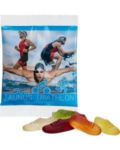 Vegane Jogger-Fruchtgummis im kompostierbaren Tütchen