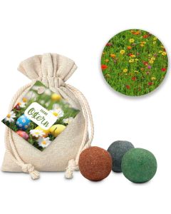Oster-Blumenwiese, 3 Saatkugeln im Säckchen