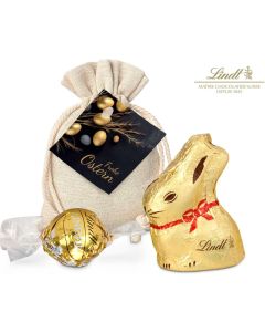 Goldenes Ostersäckchen mit Lindt Goldhase und Lindorkugel