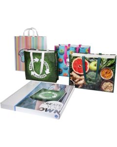 Musterbox mit laminierten Tragetaschen