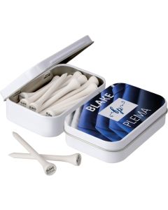 Golf-Set Blechdose mit 20 Tees 70 mm - inkl. Digital Druck