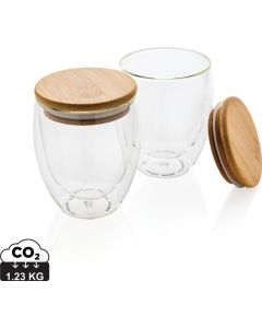 2-tlg Set Borosilikatgläser mit Bambusdeckel 250ml