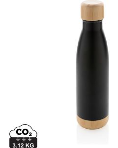Vakuum Edelstahlfasche mit Deckel und Boden aus Bambus