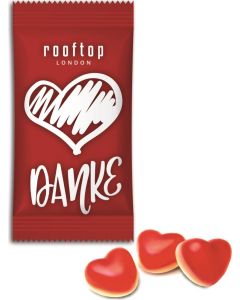 Himbeer-Herzen mit Vanilleschaum im Flowpack - inkl. Werbedruck