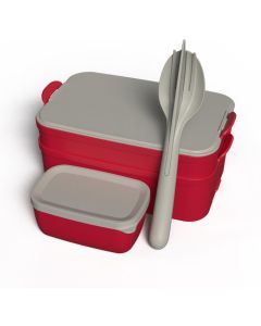 Bentobox 2l mit Liquidsafe Box und Besteckset Stakk Bentobox Ready