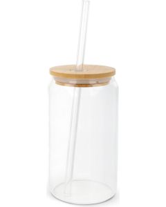 Glas mit Bambusdeckel & Strohhalm 450ml