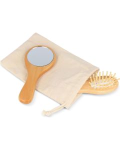 Bambus-Bürsten- und Spiegelset