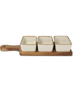 InSideOut Servierbrett aus Holz mit 3 Keramikschalen