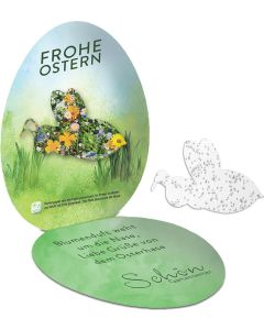 Samenpapier in Klappkärtchen Ei - Design nach Wahl - inkl. Werbedruck