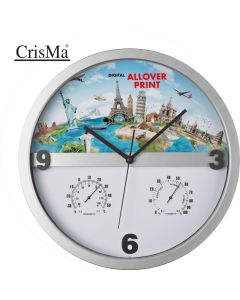 Wanduhr mit Hygro - und Thermometer, halbes Display bedruckbar