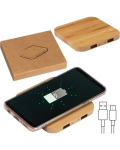 Wireless Charger aus Bambus mit 2 USB Hubs