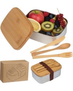 Große Brotzeitbox mit Bambusdeckel und elastischem Band
