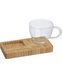 Servierbrett mit Bambuslöffel und Glastasse, 150ml