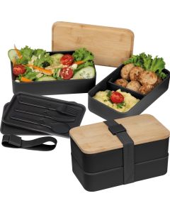2 stöckige Lunchbox aus Kunststoff und Bambus