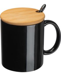 Keramiktasse mit Löffel und Bambusdeckel