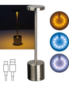 Tischlampe aus Edelstahl mit Akku