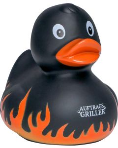 Quietsche-Ente Flammen mit Slogan Auftragsgriller