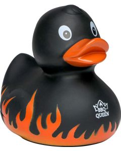 Quietsche-Ente Flammen mit Slogan BBQ-Queen