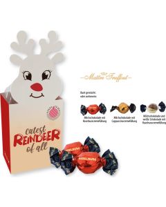 Weihnachtspralinés in Motivkartonage Rentier