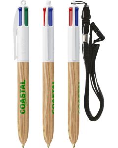 BIC® 4 Colours Wood Style with Lanyard inkl. 1c-Siebdruck