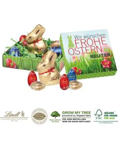 Osternest mit Schokolade von Lindt - Kartonage auch aus Graspapier - inkl. Digitaldruck