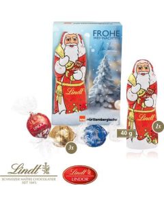 Premium-Präsent mit Lindor Pralinés und Lindt Weihnachtsmann Medium