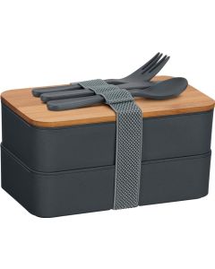 Doppel-Lunchbox mit Bambus-Schneidebrett und Besteck
