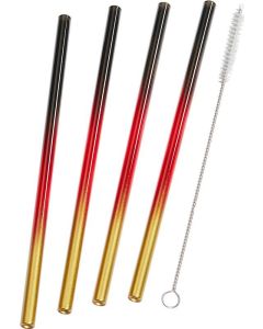 4er Set farbige Glas-Trinkhalme, mit Reinigungsbürste