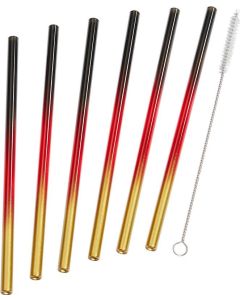 6er Set farbige Glas-Trinkhalme, mit Reinigungsbürste