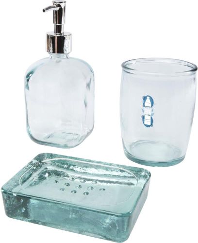 Jabony 3-teiliges Badezimmer-Set aus recyceltem Glas als Werbeartikel