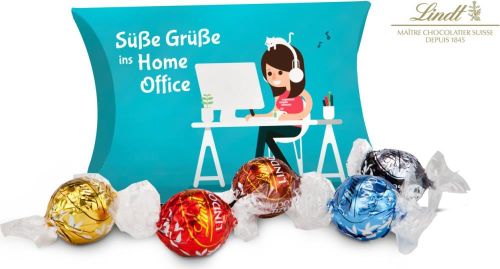 Lindt Süße Grüße ins Home-Office, 5 Lindor Kugeln in Kissenverpackung als Werbeartikel