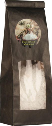 Badesalz mit Lavendel- oder Kamillenblüten in Papiertasche als Werbeartikel