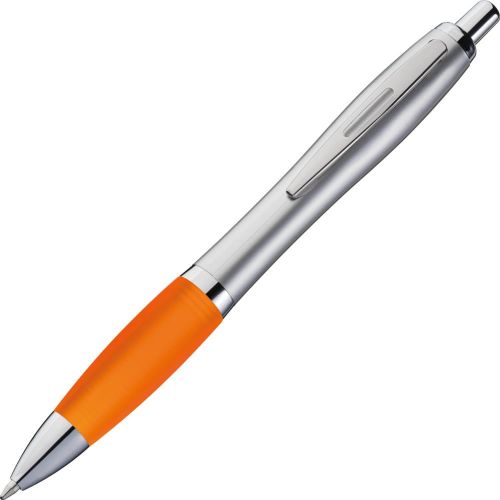 Kugelschreiber mit silbernem Schaft als Werbeartikel