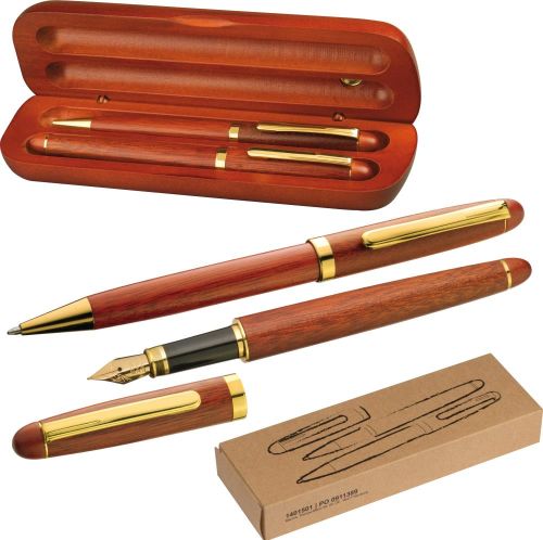 Holz Schreibset mit Kugelschreiber und Füllfederhalter, 14015 als Werbeartikel
