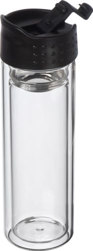 Borosilikat Glasflasche mit Teesieb, 400 ml, 62879 als Werbeartikel