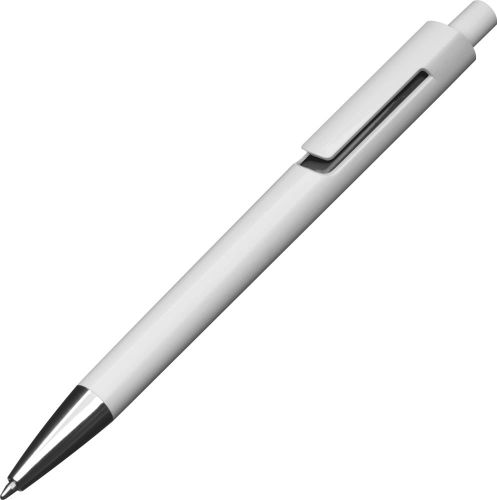 Weißer Kugelschreiber mit farbigen Applikationen, 13537 als Werbeartikel