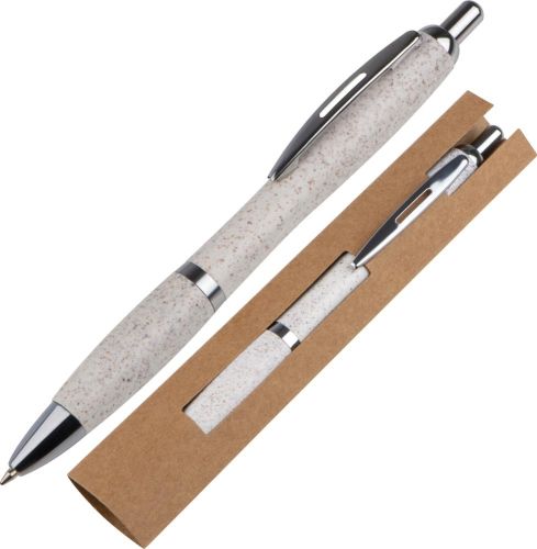 Kugelschreiber aus Weizenstroh mit silbernen Applikationen, 11435 als Werbeartikel