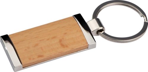 Schlüsselanhänger mit Holzstück, 91396 als Werbeartikel