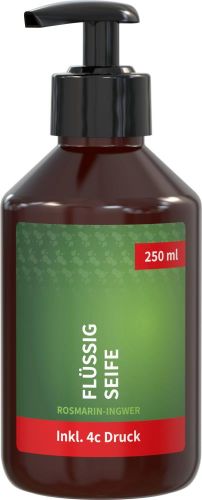 Flüssigseife Rosmarin-Ingwer, 250 ml, Body Label als Werbeartikel