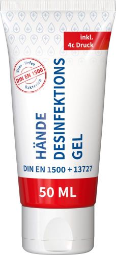 Hände-Desinfektionsgel, 50 ml Tube als Werbeartikel