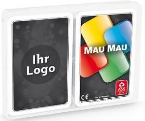 Kartenspiel MauMau, 2 x 55 Blatt, im Kunststoffetui - inkl. Druck als Werbeartikel