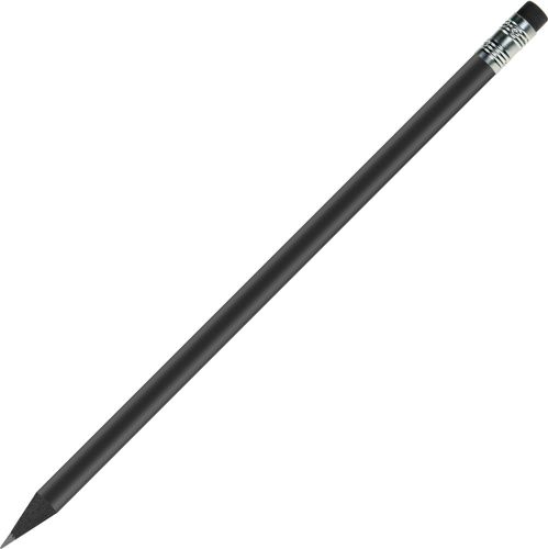 Bleistift schwarz gefärbt, lackiert, mit Radiergummi als Werbeartikel