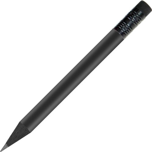 Bleistift schwarz gefärbt, mit Radiergummi und Kapsel als Werbeartikel
